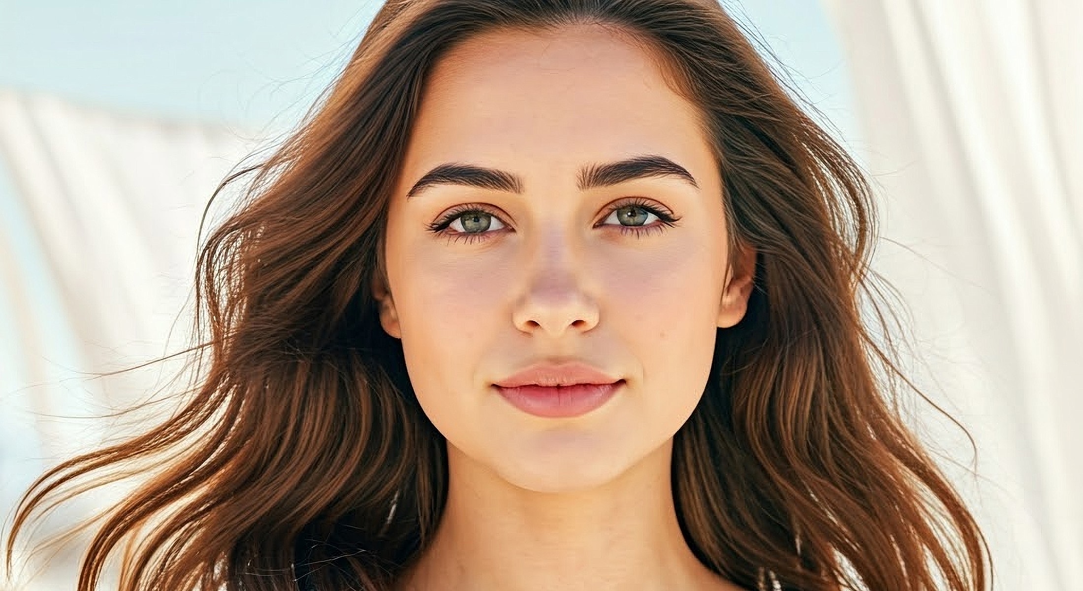 Young woman with long hair and natural beauty.