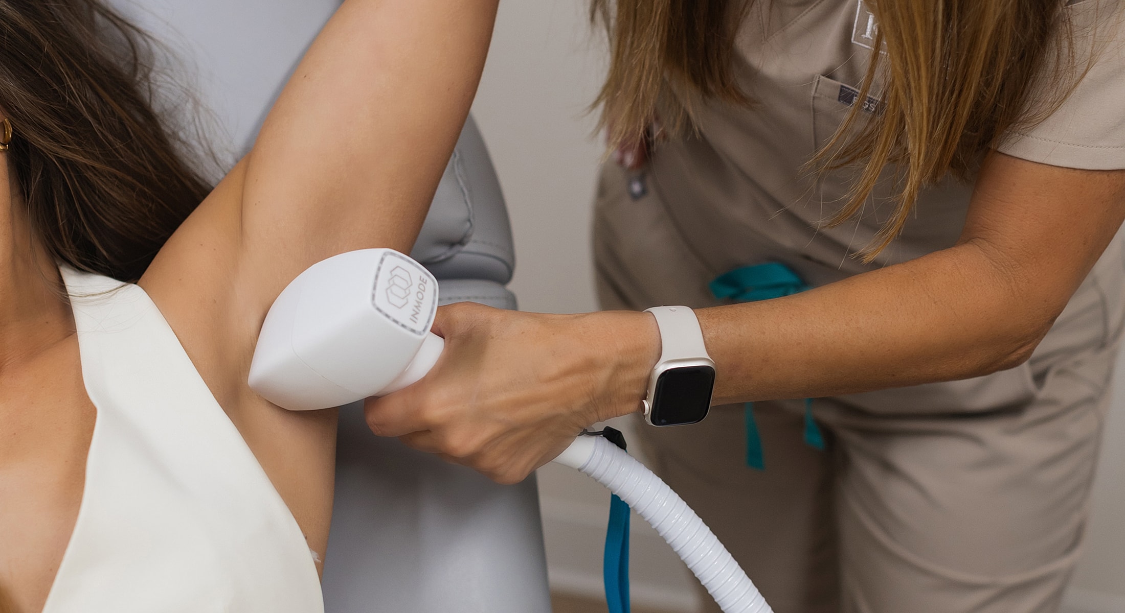 Laser treatment session on underarm hair removal.